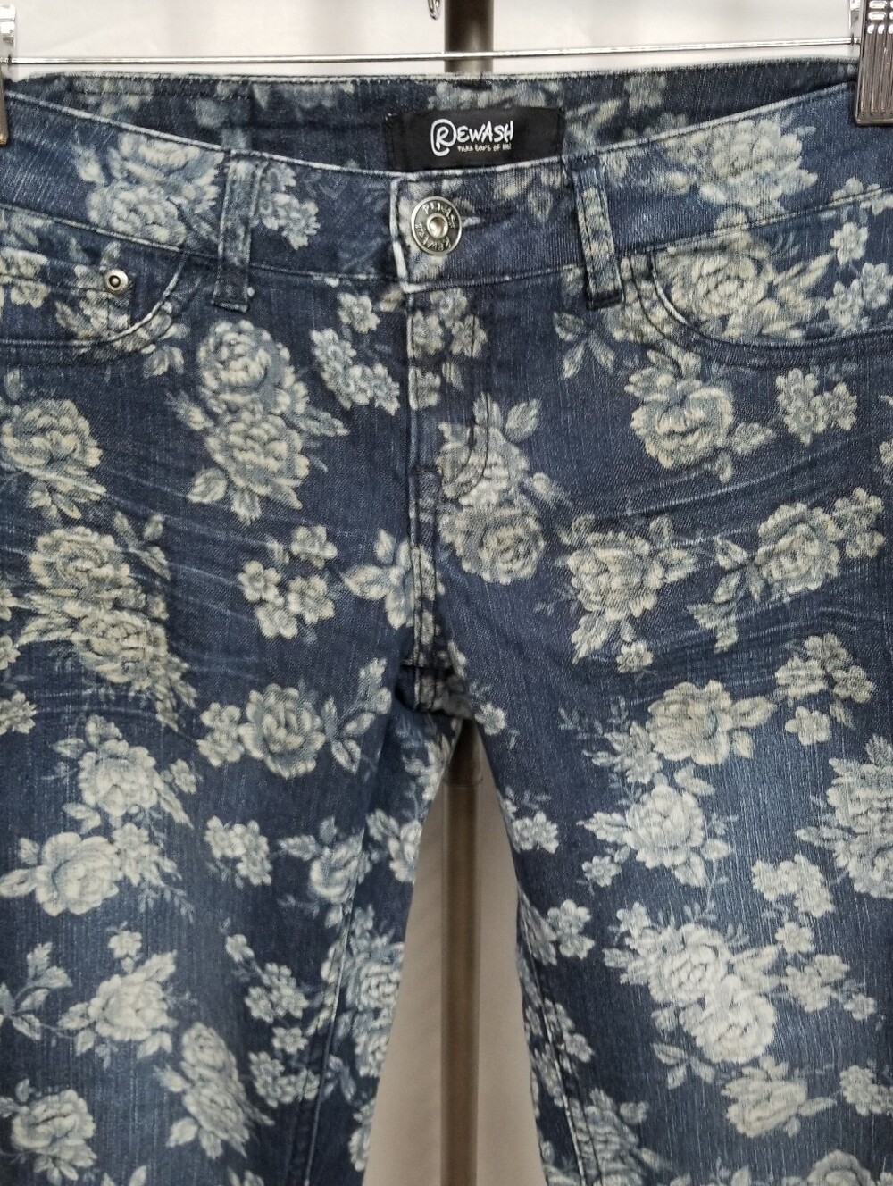Rewash Dark Wash Denim Floral Print Juniors Size 3 Low Rise Skinny Jeans - Picture 3 of 12